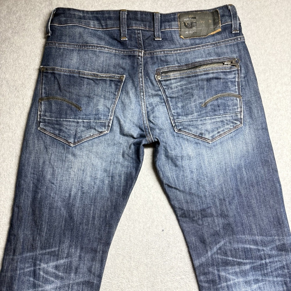 G Star Raw Jeans 32x30 Blue Attacc Low Straight Zip Pocket Whiskered Faded Opium - Picture 4 of 11